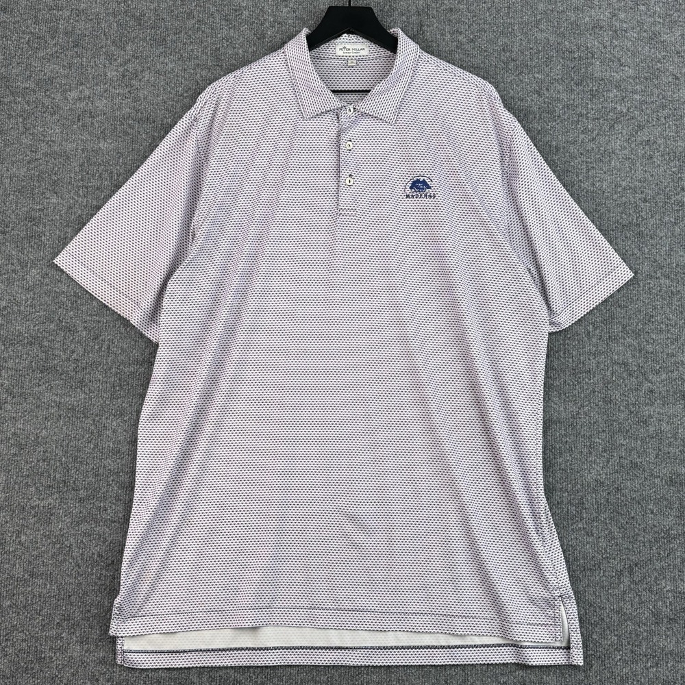 Peter Millar Performance Polo Shirt Mens XL White Geometric Maderas Golf Club